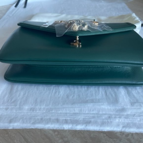 Gucci Rajah Chain Shoulder Bag Leather Medium Gold Dark Green Handbag Vitello NW - Picture 8 of 16